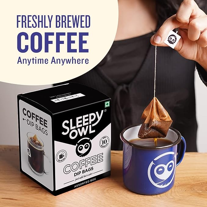 Sleepy Owl Assorted Hot Brew Coffee Bags | 10 Bags - 5 Delicious Flavours - French Vanilla, Dark Roast, Cinnamon, Hazelnut, Original | 5 Minute Brew - No Equipment Needed | 100% Arabica | Makes 10 Cups Sleepy Owl Assorted Hot Brew Coffee Bags | 10 Bags - 5 Delicious Flavours - French Vanilla, Dark Roast, Cinnamon, Hazelnut, Original | 5 Minute Brew - No Equipment Needed | 100% Arabica | Makes 10 Cups